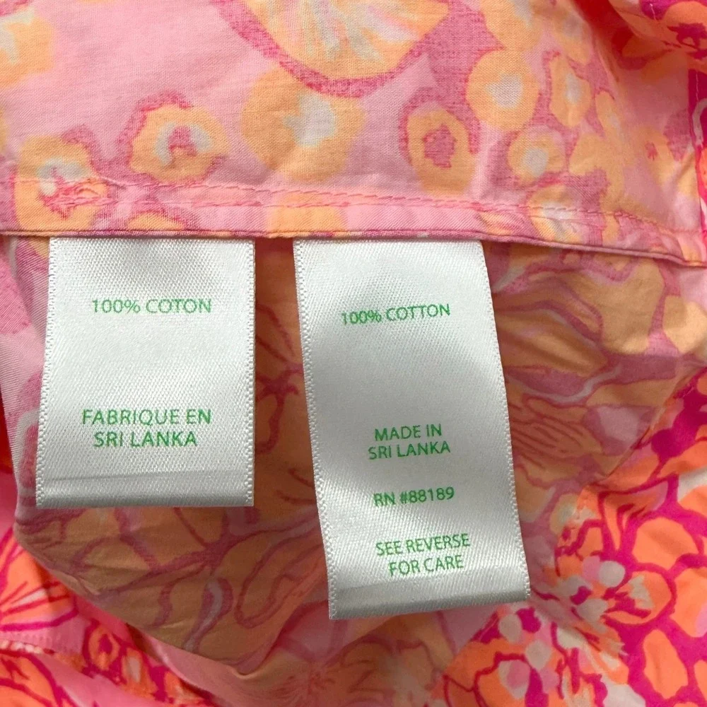 Lilly Pulitzer Pink Orange Floral Puff Sleeve Cotton Blouse Top XS